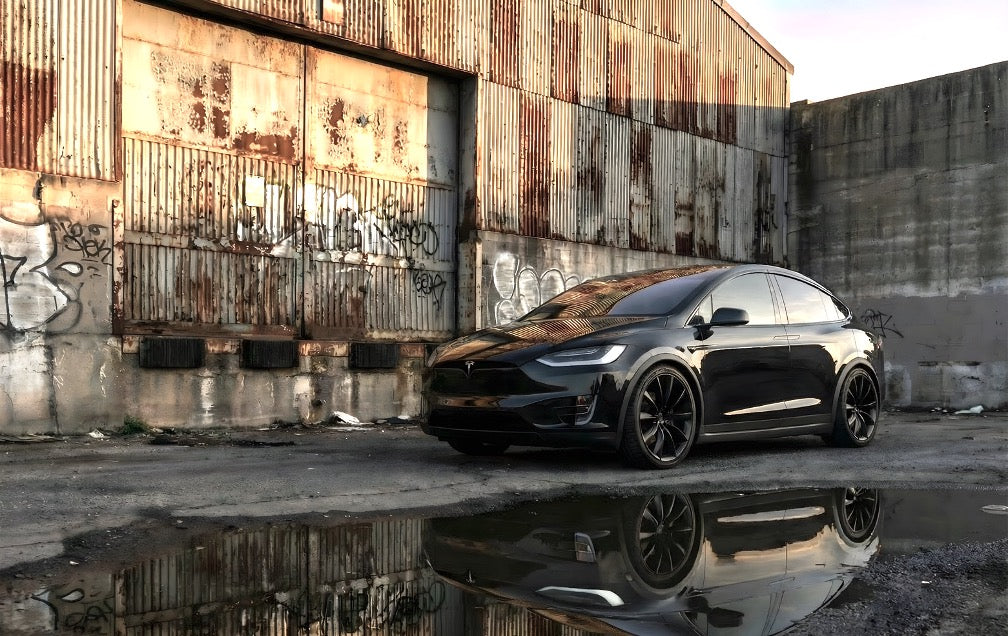 Lowered Tesla Model X Stance Pack. Wheel Spacers & Lowering Links