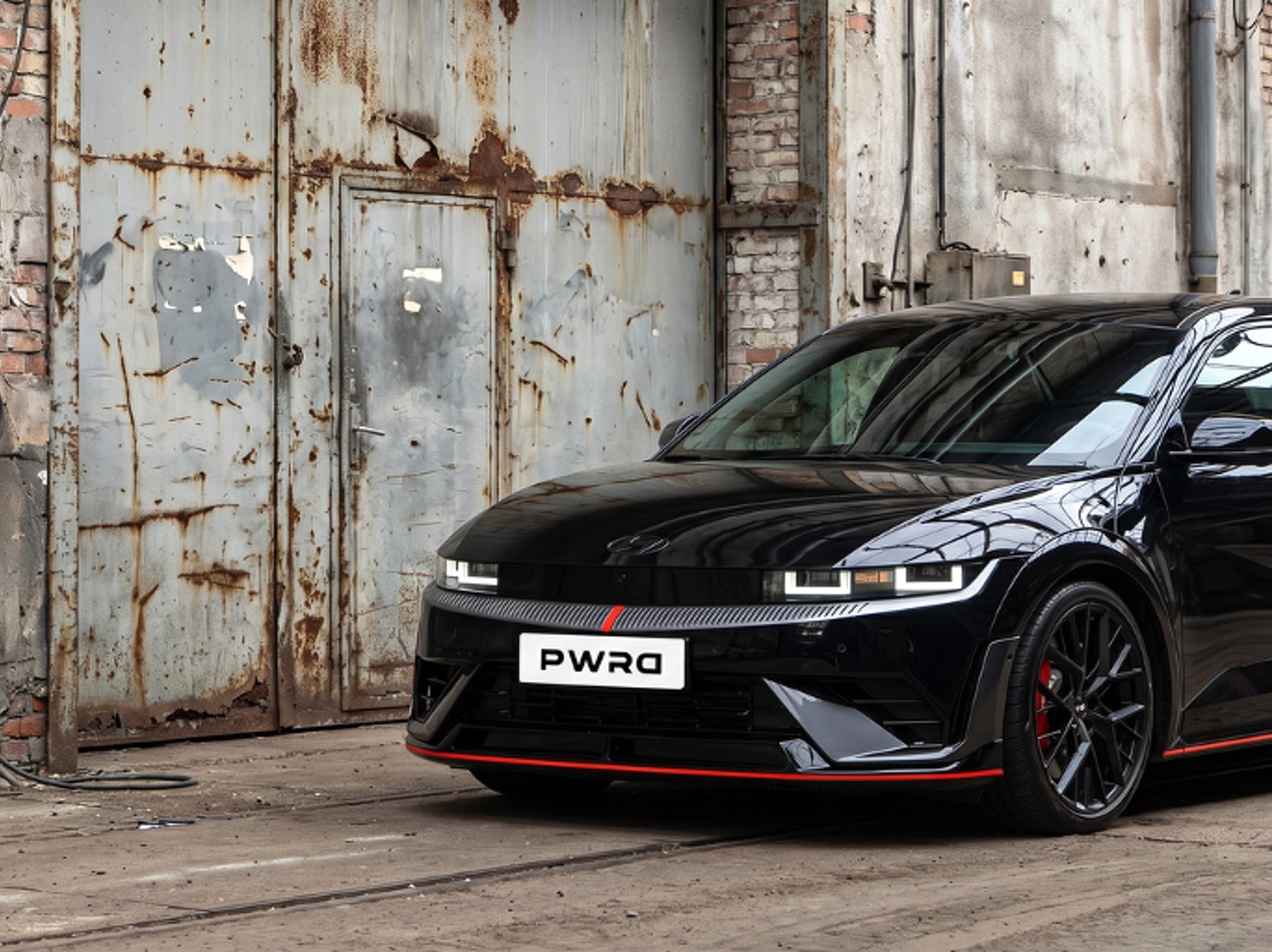 Lowered Hyundai Ioniq 5 N with PWRD wheel spacers and lowering springs for flush stance