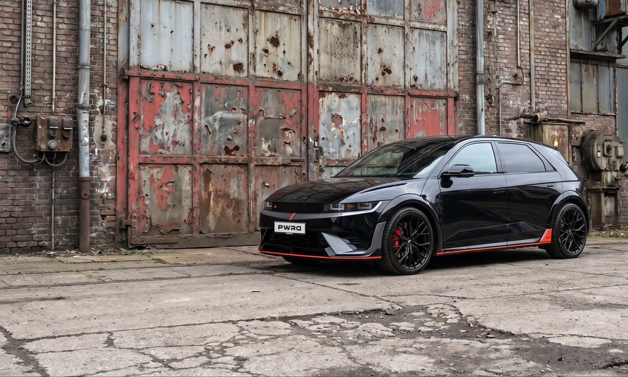 Lowered Hyundai Ioniq 5 N with PWRD wheel spacers and lowering springs for flush stance